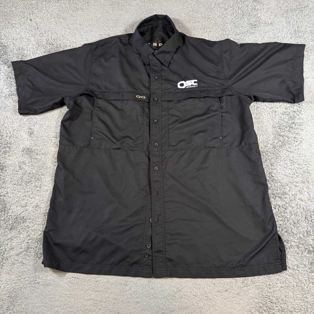 G&G Men Large Black Vented Short Sleeve Fishing Work Shirt OSC Energy Polyester